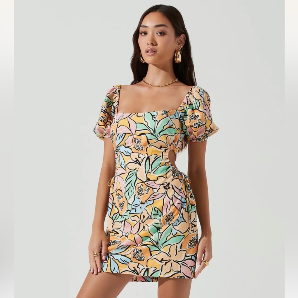 ASTR Talula Tropical Print Puff Sleeve Mini Dress